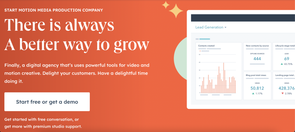 "Promotional graphic for Start Motion Media Production Company with the phrase 'There is always a better way to grow' and a dashboard image."