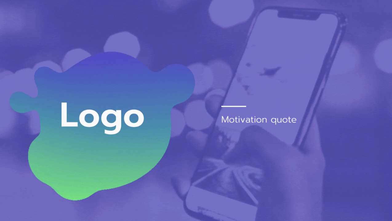 A blurred background of a hand holding a smartphone with a colorful abstract logo and the words "Motivation quote" overlayed.