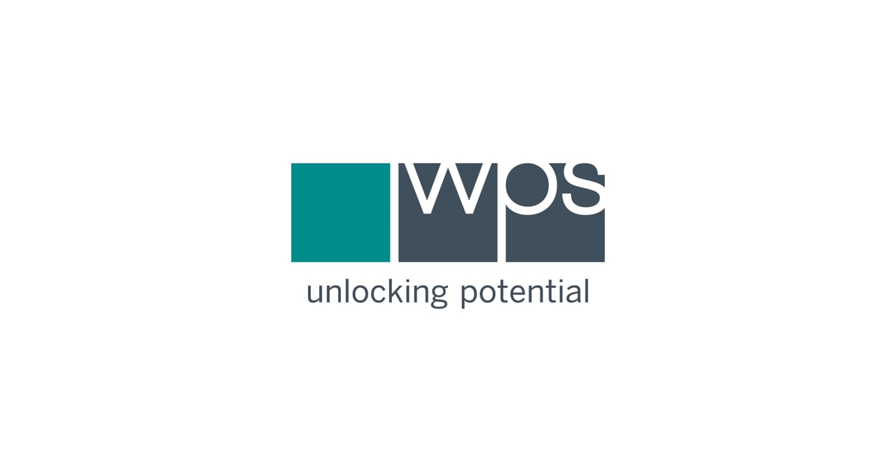 The image shows a logo with "WPS" next to a teal square, and the slogan "unlocking potential" below.
