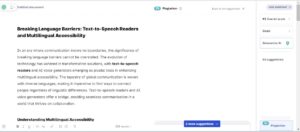 **Alt text:** A document titled "Breaking Language Barriers: Text-to-Speech Readers and Multilingual Accessibility" discusses the role of technology in enhancing communication across languages.