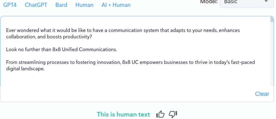 "Screenshot of a promotional message about 8x8 Unified Communications, highlighting its benefits for adapting to needs, enhancing collaboration, and boosting productivity."