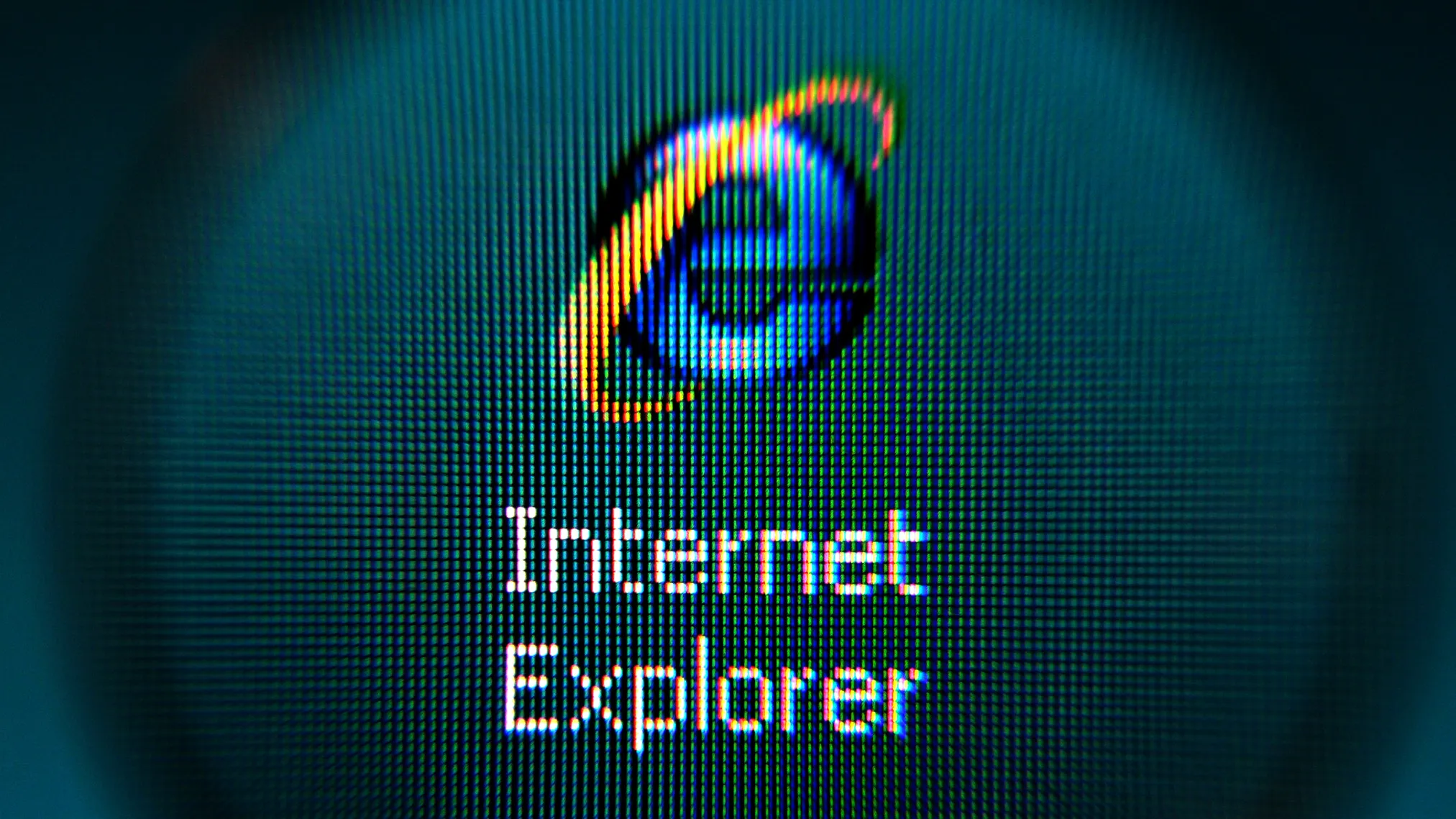 **Alt text**: Close-up of a pixelated Internet Explorer icon and text on a computer screen.