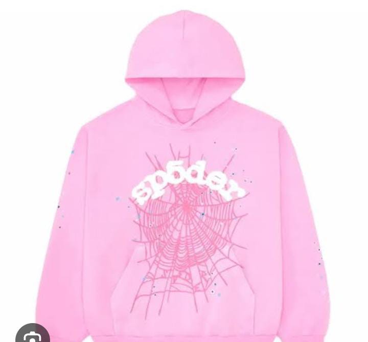 A pink hoodie with a web design and the word "sp6der" written in stylized white letters across the chest.