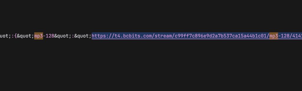 **Alt Text:** A screenshot displays a URL with highlighted text indicating an MP3 stream link from a website.