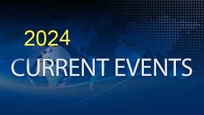 "2024 Current Events text over a blue background with a globe graphic."