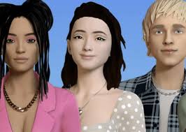 Three animated characters with varied hairstyles and outfits stand against a blue background.