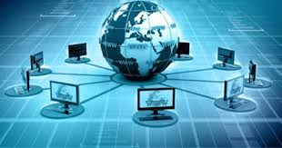 **Alt Text:** A digital illustration of a globe at the center with multiple computers connected to it, symbolizing global digital connectivity.