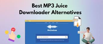 **Alt Text:** An illustration titled "Best MP3 Juice Downloader Alternatives" featuring a fictional website called Mp3Juices, with icons of a pointing hand, a music note, and a person listening to music.