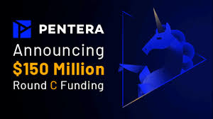 "Pentera announces $150 million in Round C funding alongside an image of a geometric unicorn."
