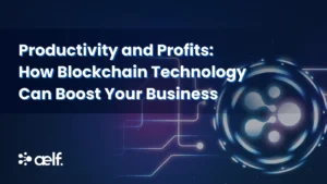**Alt text:** A digital graphic with the text "Productivity and Profits: How Blockchain Technology Can Boost Your Business" alongside blockchain-themed imagery.