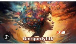 A woman's profile with a colorful cityscape and abstract elements emerging from her hair against a vibrant background.