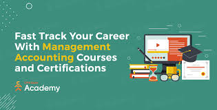 **Alt Text:** A promotional graphic with the text "Fast Track Your Career With Management Accounting Courses and Certifications" next to an illustration of educational materials and a computer screen.