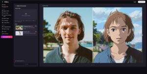 Alt text: A split-screen image shows a young man on the left and an anime-style character resembling him on the right.