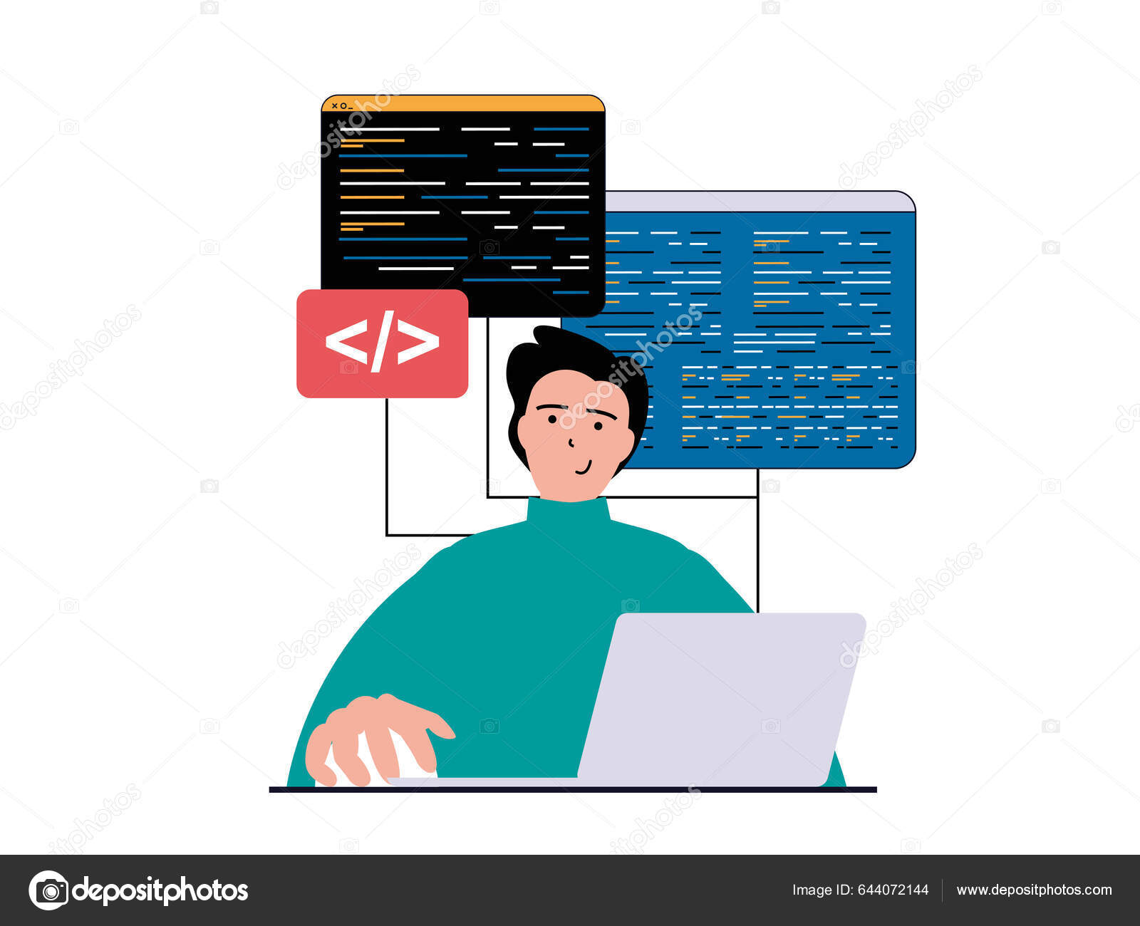An illustration of an entrepreneur integrating an API for improved web response and brand image